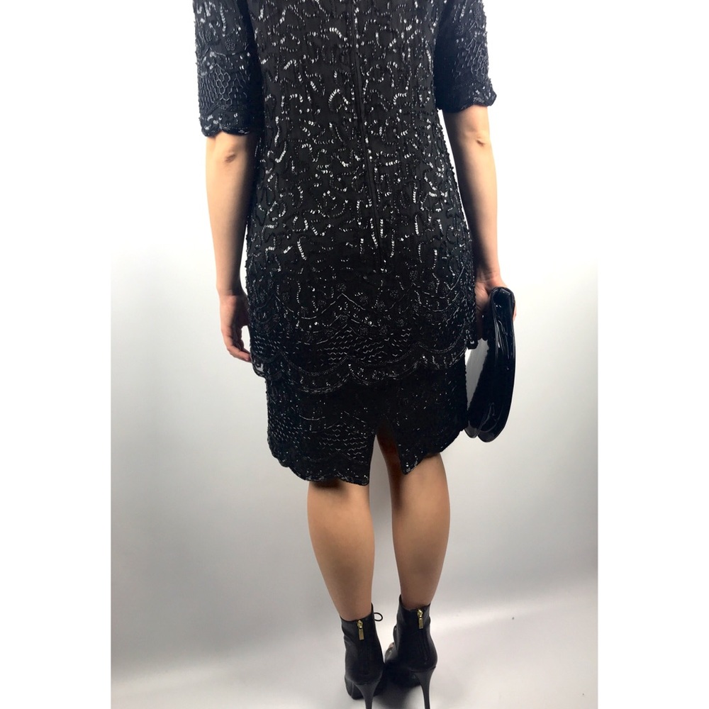 Vintage black silk beaded flapper dress
